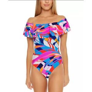 New Trina Turk Rio Off the Shoulder Ruffle One Piece Swimsuit Size 8 MSRP $162